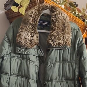 Lands' End Green Women's Jacket with Faux Fur Collar